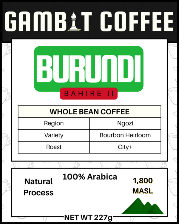 Burundi Bahire II coffee label